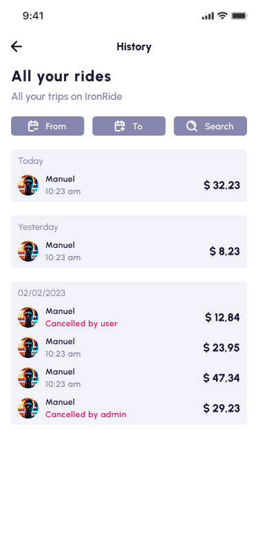 Ride history